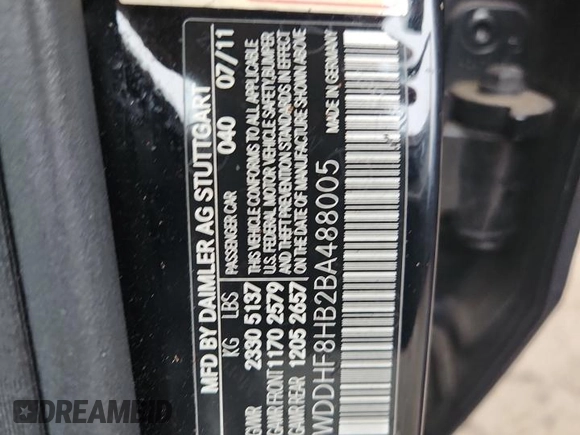 2011 Mercedes-Benz E 350 Luxury with VIN WDDHF8HB2BA488005, listed as a Copart auction lot 62936585 with 188,501 mi miles and Salvage title. Bid and sale history available at DreamBid. Image 12.