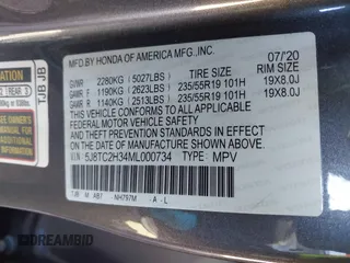 2021 Acura RDX with VIN 5J8TC2H34ML000734, listed as a IAAI auction lot 41448964 with 37,831 mi miles and . Bid and sale history available at DreamBid. Image 9.