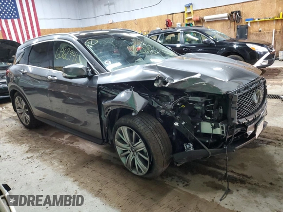 2021 Infiniti QX50 SENSORY with VIN 3PCAJ5CB4MF106082, listed as a Copart auction lot 60629413 with 11,345 mi miles and Salvage Title. Bid and sale history available at carsss.com. Image 4.