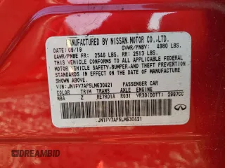 2020 Infiniti Q50 Red Sport 400 with VIN JN1FV7AP5LM630421, listed as a Copart auction lot 46098215 with Not provided miles and Salvage title. Bid and sale history available at DreamBid. Image 14.