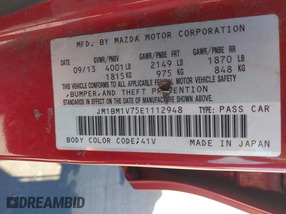 2014 Mazda 3 i Touring with VIN JM1BM1V75E1112948, listed as a IAAI auction lot 42184319 with 59,855 mi miles and . Bid and sale history available at DreamBid. Image 9.