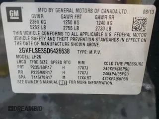2013 GMC Terrain SLE with VIN 2GKFLSE35D6426638, listed as a Copart auction lot 78710774 with 173,176 mi miles and Salvage Title. Bid and sale history available at DreamBid. Image 12.