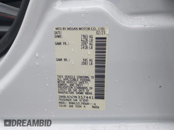 2023 Nissan Altima SR z VIN 1N4BL4CV2PN357441, wystawiony jako IAAI lot #41411612 z przebiegiem 47 507 mil mil oraz . Historia ofert i sprzedaży dostępna na DreamBid. Obrazek 9.