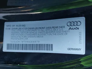 2009 Audi A5 with VIN WAUDK78T59A006979, listed as a IAAI auction lot 41689040 with 225,422 mi miles. Bid and sale history available at carsss.com. Image 9.