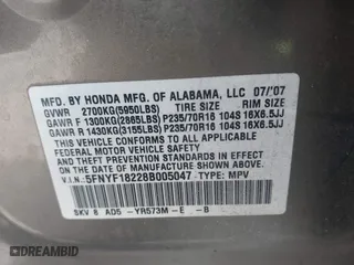 2008 Honda Pilot VP with VIN 5FNYF18228B005047, listed as a IAAI auction lot 41884691 with 260,166 mi miles. Bid and sale history available at carsss.com. Image 9.