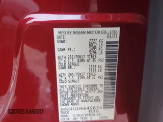 2023 Nissan Frontier SV with VIN 1N6ED1EJ1PN645834, listed as a Copart auction lot 45502255 with 15,619 mi miles and Salvage title. Bid and sale history available at DreamBid. Image 13.