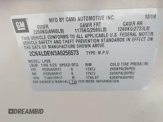 2010 Chevrolet Equinox LT w/1LT with VIN 2CNALDEW3A6256573, listed as a IAAI auction lot 41889787 with 79,667 mi miles. Bid and sale history available at carsss.com. Image 9.