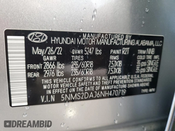 2022 Hyundai Santa Fe SEL with VIN 5NMS2DAJ6NH470719, listed as a Copart auction lot 52813855 with 12,610 mi miles and Salvage Title. Bid and sale history available at carsss.com. Image 14.
