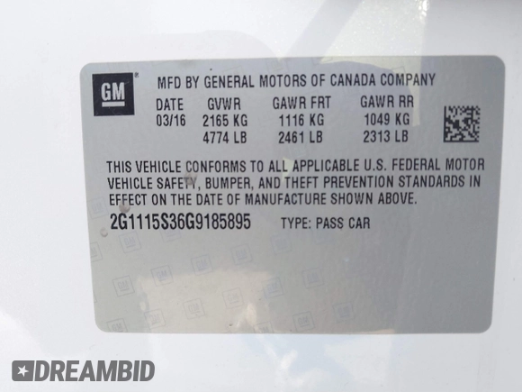 2016 Chevrolet Impala LT with VIN 2G1115S36G9185895, listed as a IAAI auction lot 41649718 with 101,002 mi miles and . Bid and sale history available at DreamBid. Image 9.