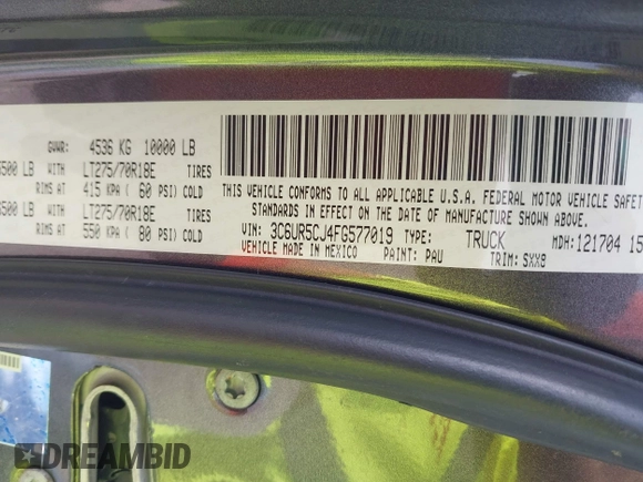 2015 Ram 2500 Tradesman с VIN 3C6UR5CJ4FG577019, выставлен на аукционе IAAI как лот 42362908 с пробегом 103 160 миль миль и . История ставок и продаж доступна на DreamBid. Изображение 9.