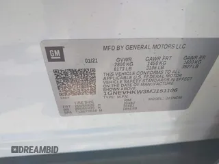 2021 Chevrolet Traverse LT z VIN 1GNEVHKW3MJ151106, wystawiony jako IAAI lot #42138456 z przebiegiem 46 605 mil mil oraz . Historia ofert i sprzedaży dostępna na DreamBid. Obrazek 9.
