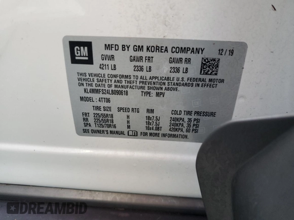 2020 Buick Encore GX Essence with VIN KL4MMFS24LB090618, listed as a Copart auction lot 73885004 with Not provided miles and Salvage title. Bid and sale history available at DreamBid. Image 14.