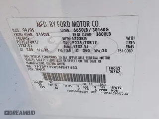 2005 Ford F-150 XL with VIN 1FTRF12285NB41452, listed as a IAAI auction lot 41903892 with 290,233 mi miles. Bid and sale history available at carsss.com. Image 9.