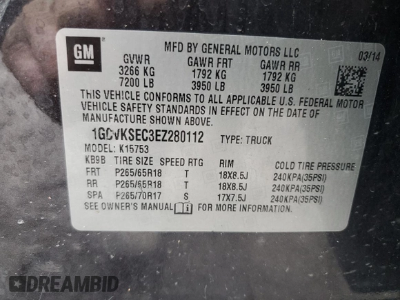 2014 Chevrolet Silverado 1500 LTZ with VIN 1GCVKSEC3EZ280112, listed as a Copart auction lot 49438665 with 126,195 mi miles and Clean Title. Bid and sale history available at DreamBid. Image 12.