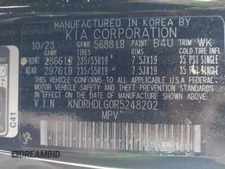 2024 Kia Sorento EX with VIN KNDRHDLG0R5248202, listed as a IAAI auction lot 41990342 with 17,552 mi miles and . Bid and sale history available at DreamBid. Image 9.