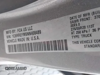 2022 Ram 1500 Lone Star with VIN 1C6RREFM6NN408489, listed as a IAAI auction lot 40797821 with Not provided miles and . Bid and sale history available at DreamBid. Image 9.