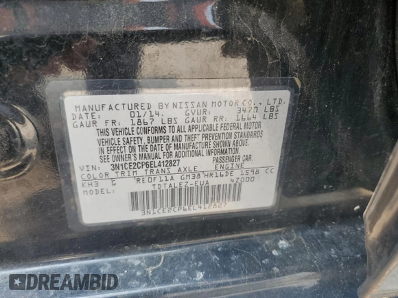 2014 Nissan Note SV with VIN 3N1CE2CP6EL412827, listed as a Copart auction lot 59255285 with 149,895 mi miles and Clean title. Bid and sale history available at DreamBid. Image 12.