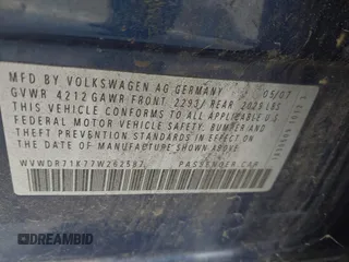 2007 Volkswagen Rabbit with VIN WVWDR71K77W262587, listed as a IAAI auction lot 42801639 with 177,125 mi miles and . Bid and sale history available at DreamBid. Image 9.