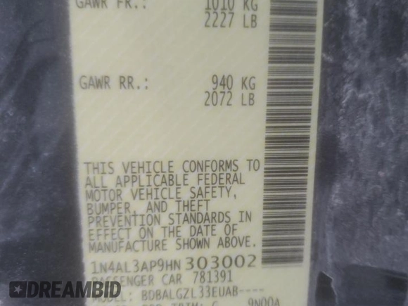 2017 Nissan Altima S with VIN 1N4AL3AP9HN303002, listed as a Copart auction lot 45473795 with Not Provided miles and Salvage Title. Bid and sale history available at DreamBid. Image 13.