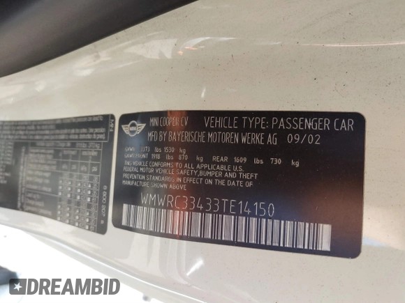 2003 MINI Hardtop with VIN WMWRC33433TE14150, listed as a IAAI auction lot 41313860 with 209,684 mi miles and . Bid and sale history available at DreamBid. Image 9.