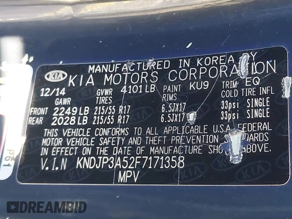 2015 Kia Soul + with VIN KNDJP3A52F7171358, listed as a IAAI auction lot 42020648 with 151,784 mi miles. Bid and sale history available at carsss.com. Image 9.