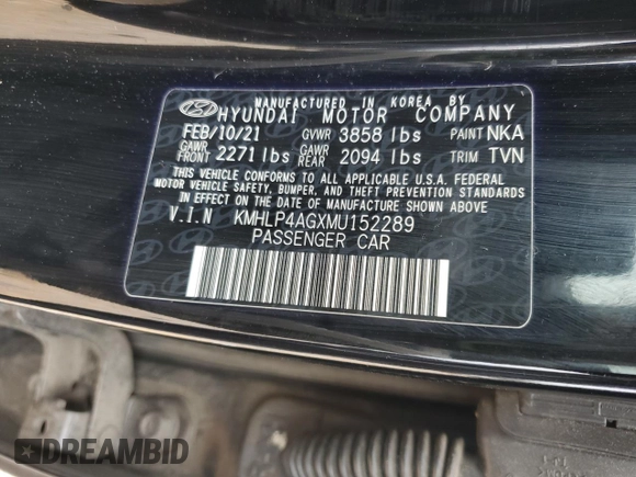 2021 Hyundai Elantra Limited with VIN KMHLP4AGXMU152289, listed as a Copart auction lot 46085895 with 96,977 mi miles and Salvage Title. Bid and sale history available at DreamBid. Image 14.