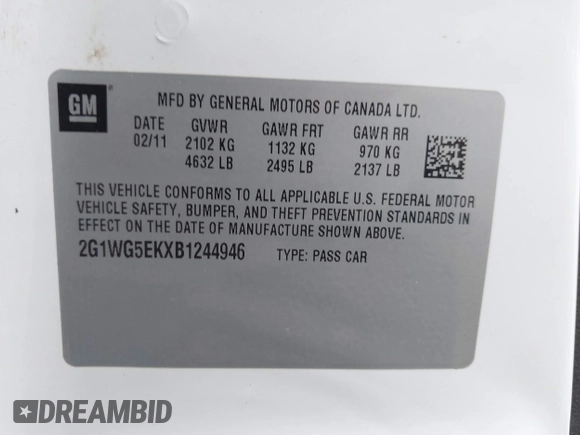2011 Chevrolet Impala LT Fleet with VIN 2G1WG5EKXB1244946, listed as a IAAI auction lot 42431000 with 134,721 mi miles and . Bid and sale history available at DreamBid. Image 9.