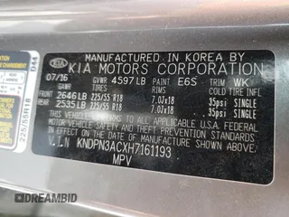 2017 Kia Sportage EX with VIN KNDPN3ACXH7161193, listed as a Copart auction lot 65339004 with 137,011 mi miles and Salvage title. Bid and sale history available at DreamBid. Image 13.