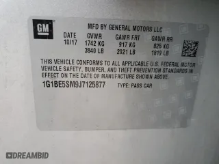 2018 Chevrolet Cruze LT with VIN 1G1BE5SM9J7125877, listed as a Copart auction lot 51832295 with 69,037 mi miles and Salvage Title. Bid and sale history available at carsss.com. Image 12.