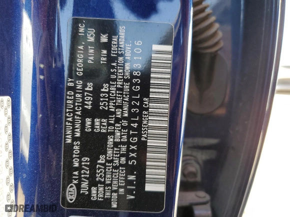 2020 Kia Optima LX with VIN 5XXGT4L32LG383106, listed as a Copart auction lot 43649615 with 128,213 mi miles and Salvage Title. Bid and sale history available at carsss.com. Image 13.