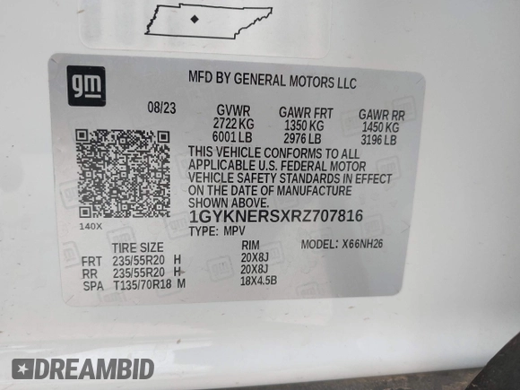 2024 Cadillac XT5 Premium Luxury AWD with VIN 1GYKNERSXRZ707816, listed as a IAAI auction lot 41749596 with 8,701 mi miles. Bid and sale history available at carsss.com. Image 9.