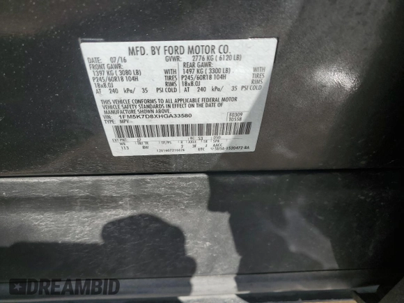 2017 Ford Explorer XLT с VIN 1FM5K7D8XHGA33580, выставлен на аукционе Copart как лот 56795705 с пробегом 82 071 миль миль и Списание • Salvage title. История ставок и продаж доступна на DreamBid. Изображение 13.