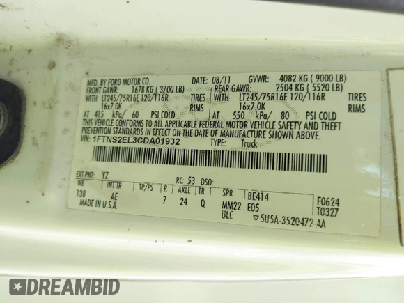 2012 Ford E-Series Commercial с VIN 1FTNS2EL3CDA01932, выставлен на аукционе IAAI как лот 42074606 с пробегом 236 351 миль миль и . История ставок и продаж доступна на DreamBid. Изображение 9.