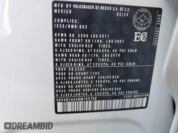 2024 Volkswagen Tiguan SEL R-Line с VIN 3VV4B7AX4RM103708, выставлен на аукционе Copart как лот 86616924 с пробегом 8 682 миль миль и Чистый • Clean title. История ставок и продаж доступна на DreamBid. Изображение 13.