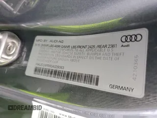 2016 Audi A5 Premium with VIN WAUD2AFR8GA026063, listed as a Copart auction lot 41074883 with 62,579 mi miles and Non repairable. Bid and sale history available at DreamBid. Image 13.