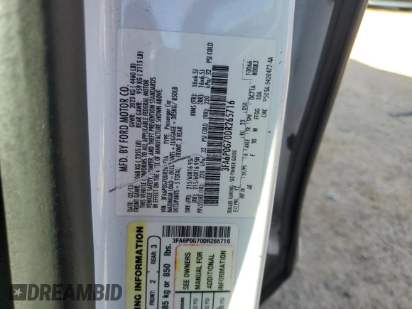 2013 Ford Fusion S with VIN 3FA6P0G70DR265716, listed as a Copart auction lot 48305845 with 91,787 mi miles and Salvage Title. Bid and sale history available at carsss.com. Image 12.