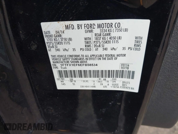 2014 Ford F-150 XL with VIN 1FTFX1EF6EFB58534, listed as a IAAI auction lot 41937469 with 131,369 mi miles. Bid and sale history available at carsss.com. Image 9.