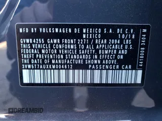 2019 Volkswagen GTI S z VIN 3VW5T7AUXKM004612, wystawiony jako Copart lot #69551202 z przebiegiem 35 208 mil mil oraz . Historia ofert i sprzedaży dostępna na DreamBid. Obrazek 15.