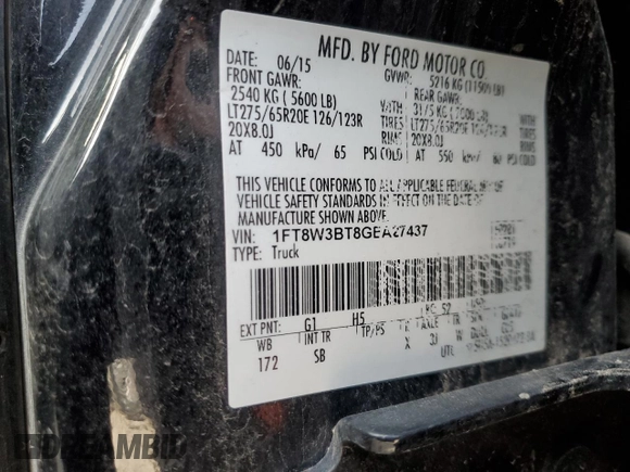 2016 Ford F-350 Platinum with VIN 1FT8W3BT8GEA27437, listed as a Copart auction lot 52374365 with Not Provided miles and Salvage Title. Bid and sale history available at DreamBid. Image 12.