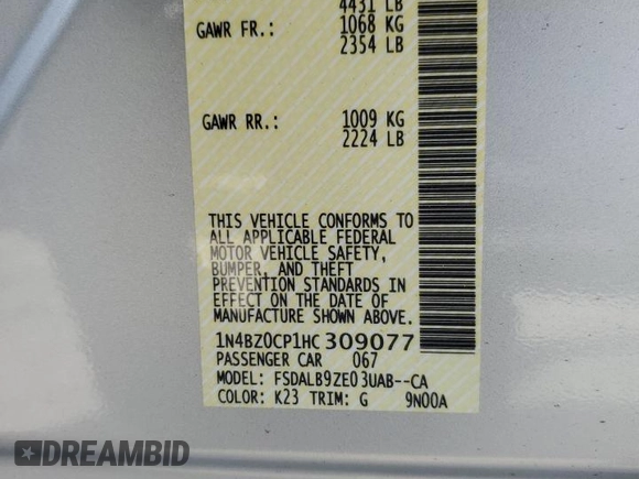 2017 Nissan LEAF SV z VIN 1N4BZ0CP1HC309077, wystawiony jako Copart lot #49010165 z przebiegiem 44 281 mil mil oraz Szkoda całkowita • Salvage title. Historia ofert i sprzedaży dostępna na DreamBid. Obrazek 13.