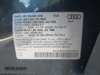 2021 Audi SQ5 Premium Plus with VIN WA1B4AFYXM2018610, listed as a IAAI auction lot 41672661 with 53,098 mi miles. Bid and sale history available at carsss.com. Image 9.