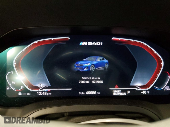 2022 BMW 2 Series M240i xDrive with VIN 3MW53CM02N8C48477, listed as a Copart auction lot 81042554 with 46,686 mi miles and Salvage Title. Bid and sale history available at carsss.com. Image 9.