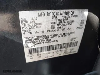 2013 Ford Explorer Limited with VIN 1FM5K8F81DGB67732, listed as a IAAI auction lot 41936155 with 289,536 mi miles. Bid and sale history available at carsss.com. Image 9.