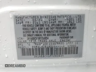 2021 Nissan Sentra SV with VIN 3N1AB8CV1MY280854, listed as a Copart auction lot 50666145 with 50,345 mi miles and Salvage Title. Bid and sale history available at DreamBid. Image 12.