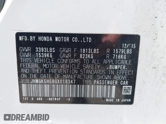 2016 Honda Fit LX с VIN JHMGK5H58GX018347, выставлен на аукционе IAAI как лот 42469807 с пробегом 110 902 миль миль и . История ставок и продаж доступна на DreamBid. Изображение 9.