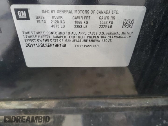 2014 Chevrolet Impala LT with VIN 2G1115SL3E9196138, listed as a Copart auction lot 66649425 with 41,167 mi miles and Salvage title. Bid and sale history available at DreamBid. Image 13.