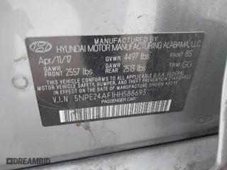 2017 Hyundai Sonata SE with VIN 5NPE24AF1HH588693, listed as a IAAI auction lot 41356233 with 1 mi miles. Bid and sale history available at carsss.com. Image 9.