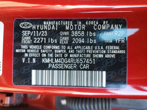 2024 Hyundai Elantra SEL with VIN KMHLM4DG4RU657451, listed as a Copart auction lot 81934824 with 7,639 mi miles and Salvage Title. Bid and sale history available at carsss.com. Image 13.