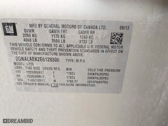 2014 Chevrolet Equinox LS with VIN 2GNALAEK2E6128306, listed as a IAAI auction lot 40585329 with 150,224 mi miles. Bid and sale history available at carsss.com. Image 9.