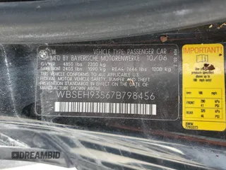 2007 BMW 6 Series M6 with VIN WBSEH93567B798456, listed as a Copart auction lot 77244804 with Not Provided miles and Salvage Title. Bid and sale history available at DreamBid. Image 12.
